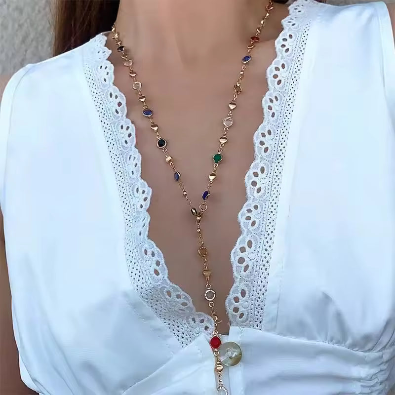 Elegant Long Drop Necklace – Minimal & Colorful Statement Jewelry